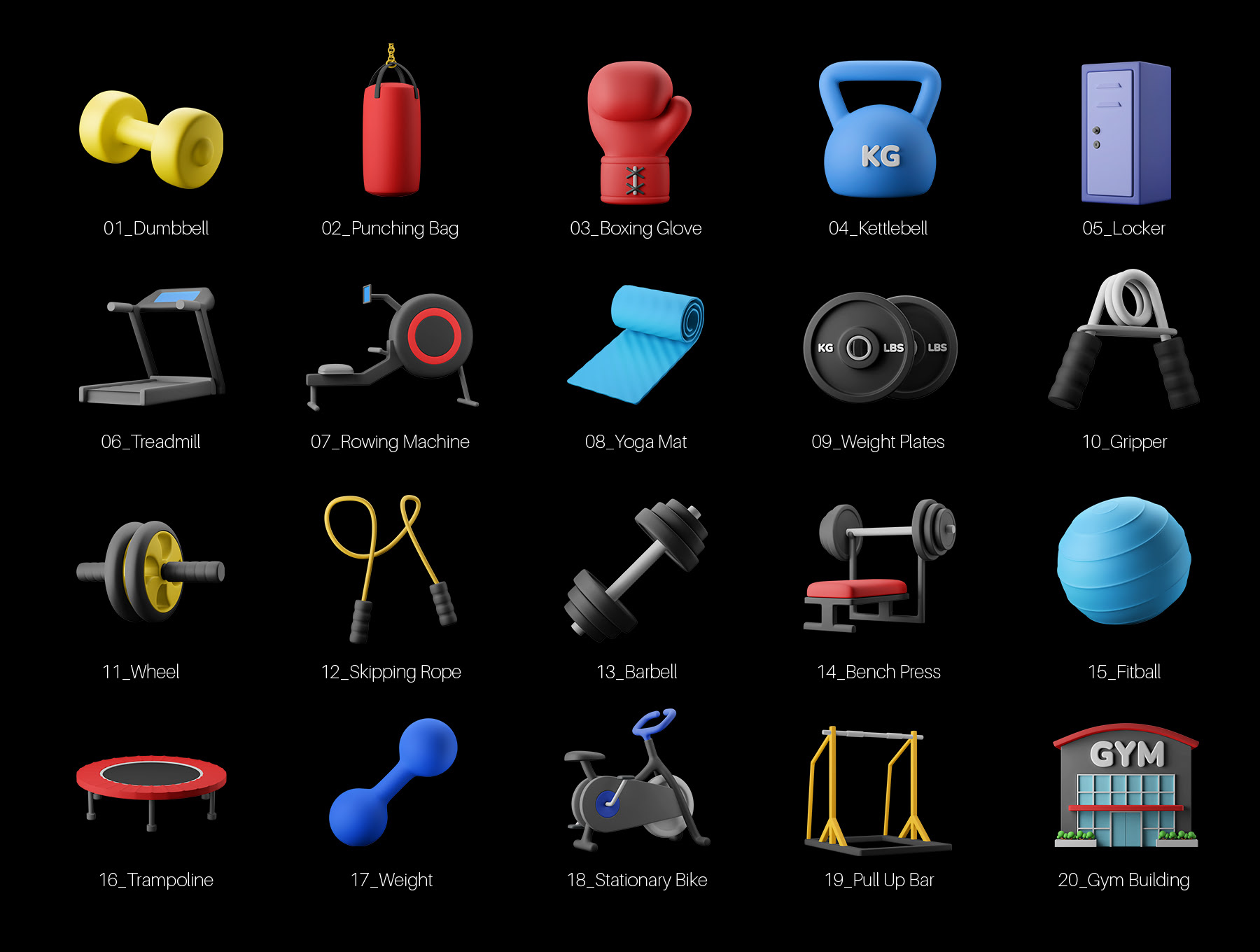 健身房设备3D图标包 Fitness Gym Equipment 3D Icon Pack c4d, blender, psd格式-3D/图标-到位啦UI